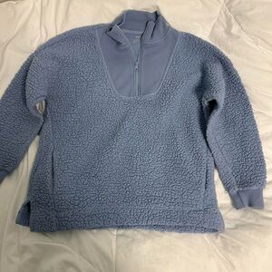 aerie sherpa light blue half zip up sweater teddy bear  small winter spring fall